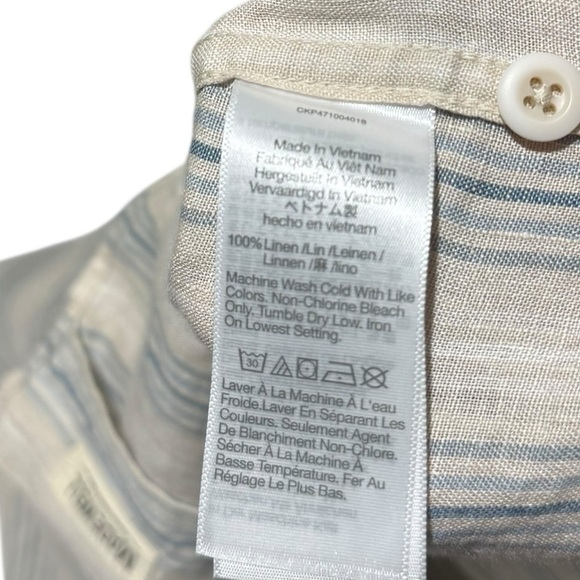 MADEWELL - Easy fit Button down 100% Linen Short Sleeve Shirt - Ivory & Blue - Picture 6 of 6